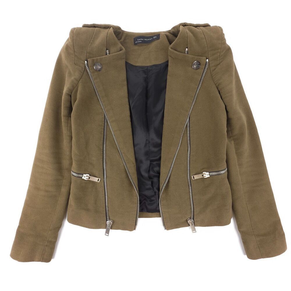 ZARA Military Biker Jacket Army Grunge Moto Minimal French Girl Olive Green XS
